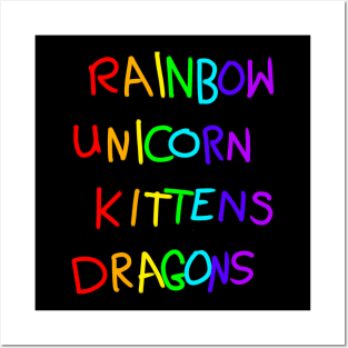 Rainbows dragons unicorns and cats Posters and Art